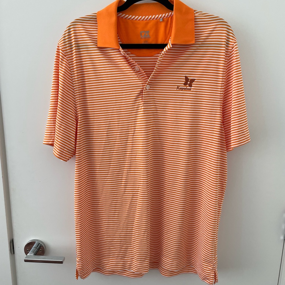 Cutter & Bucks Men’s Golf Shirt Orange Stripped Shirt